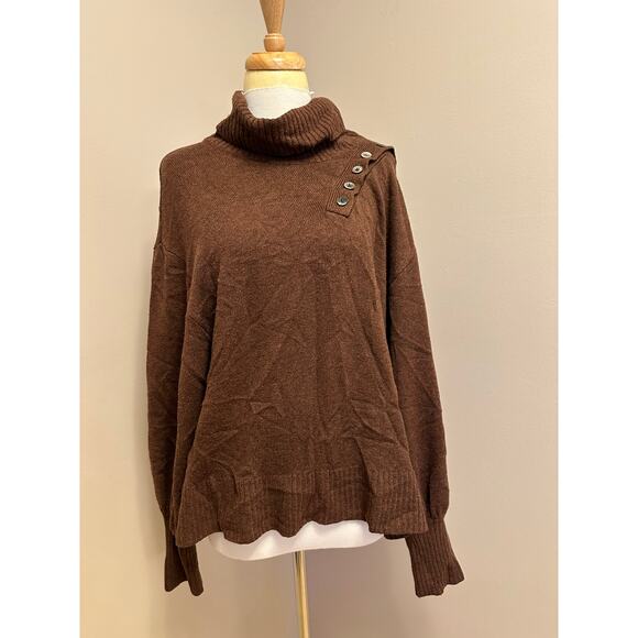 Marissa Webb Blake Button Cashmere Blend Turtleneck Sweater Brown Sz Medium - Picture 4 of 8